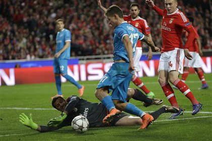 «Зенит» проиграл «Бенфике» в первом матче 1/8 финала Лиги чемпионов